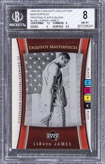 2004-05 UD "Exquisite Collection" Exquisite Masterpieces #LJ48 LeBron James Printing Plate Black Card – BGS NM-MT 8